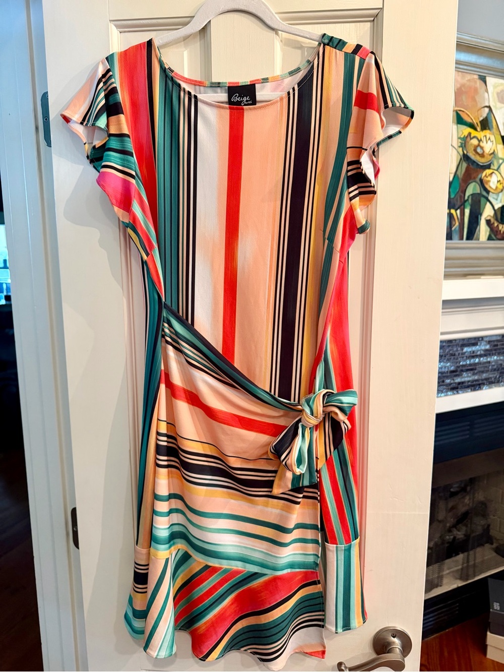 Beige by eci Multicolor Striped Tie-Accent Mini Dress